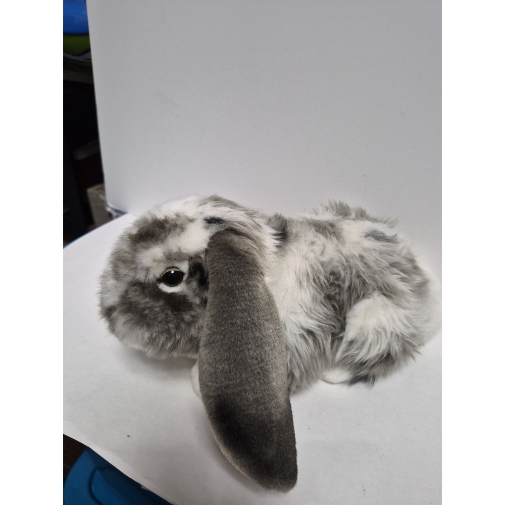 LIVING NATURE Grey Spotted Bunny Rabbit  Stuffed Animal Soft Toy 5 In.x 10inlong
